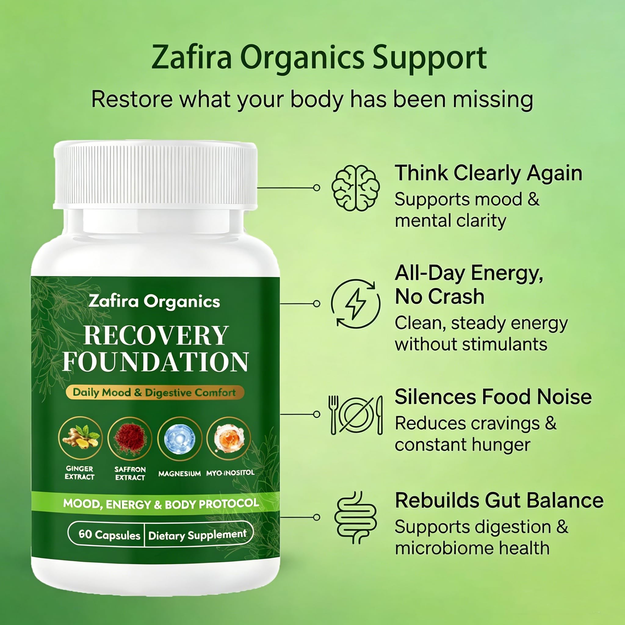 zafira organics ingredientes azafrán y jengibre que apoyan digestión y ánimo