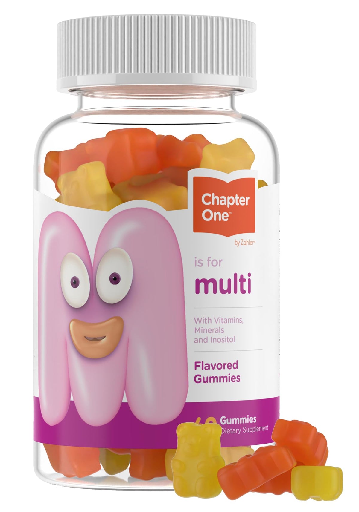 Zahler frasco frontal con gomitas multivitamínicas, fácil identificación y aporte diario