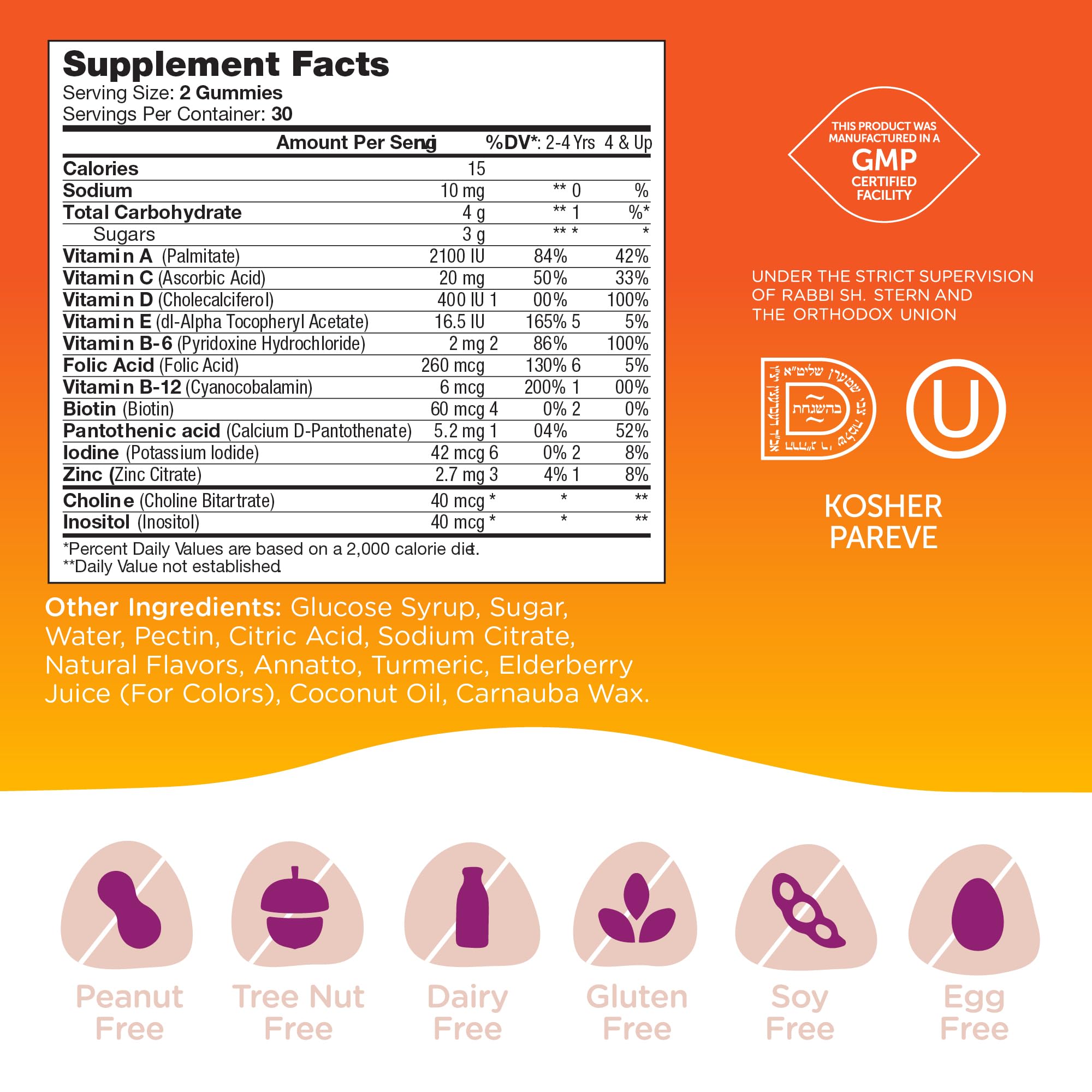Zahler etiqueta con lista de vitaminas y nutrientes visible para control parental