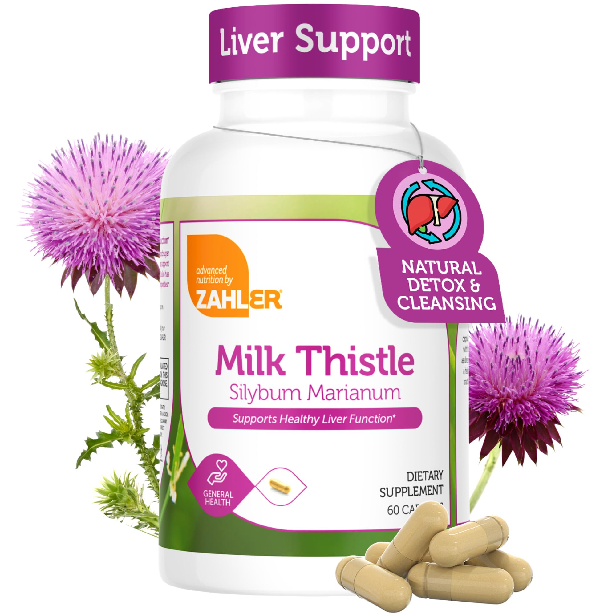 Zahler envase frontal de Milk Thistle mostrando presentación y beneficio hepático