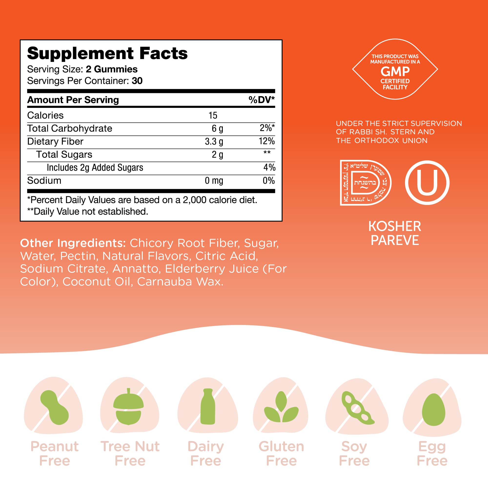 Zahler etiqueta con lista de ingredientes y certificaciones kosher y sin gluten