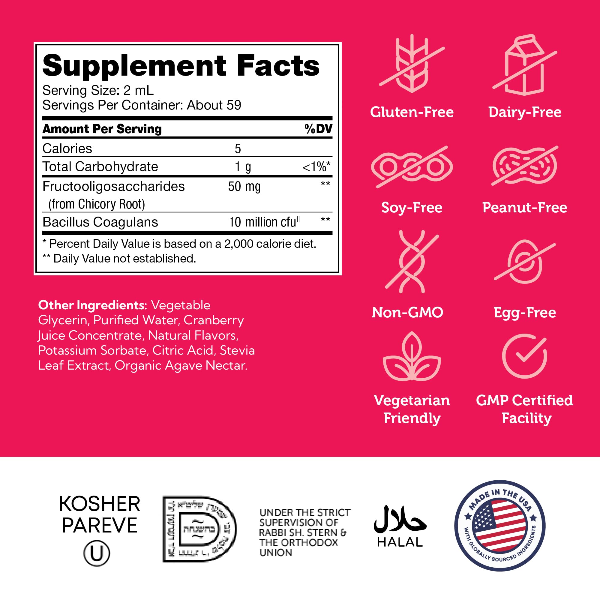 Zahler Kidophilus etiqueta nutricional y certificación kosher que aporta transparencia