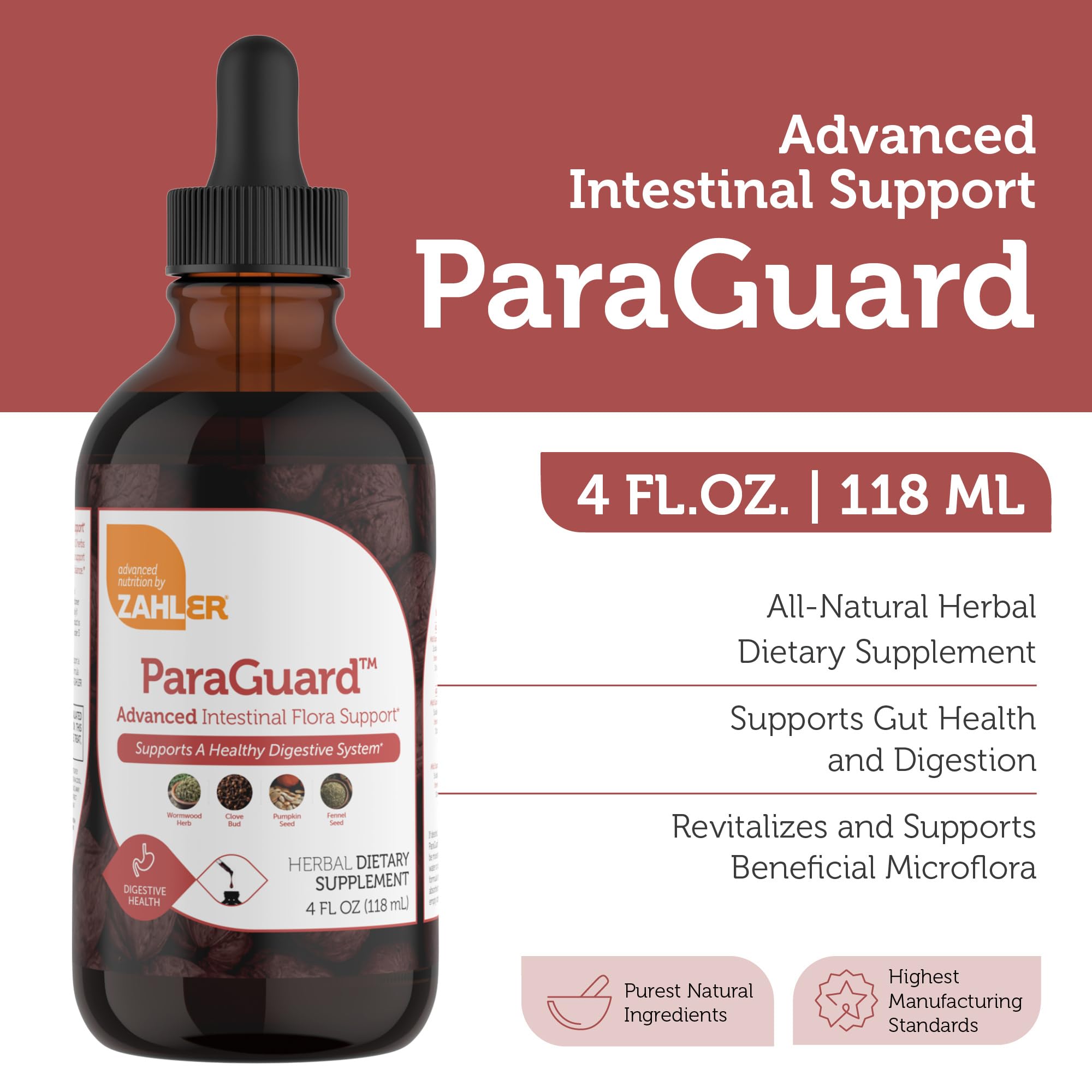 Zahler ParaGuard ingredientes como ajenjo y semillas de calabaza, beneficio mezcla herbal visible