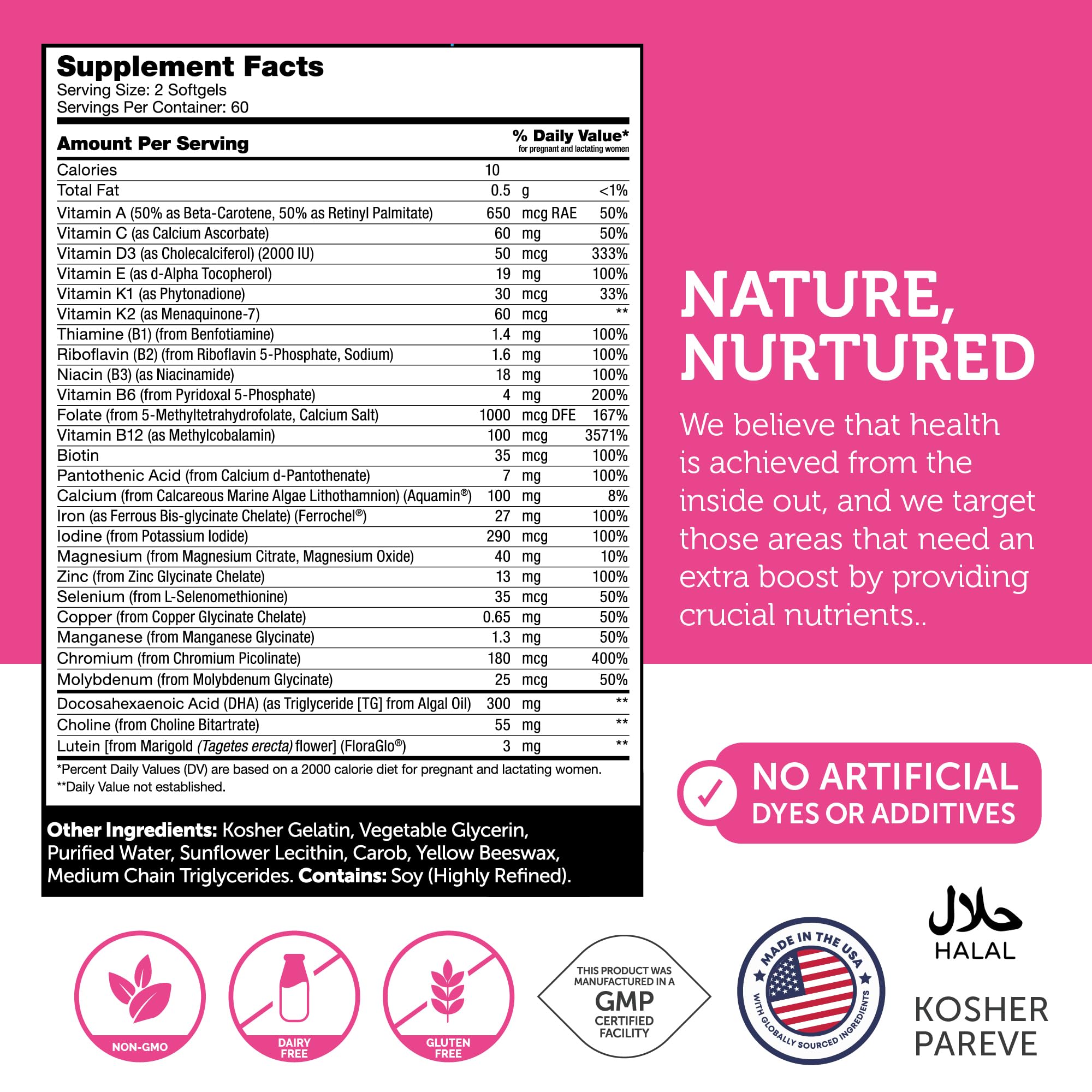 Zahler etiqueta con información nutricional y folato metilado visible