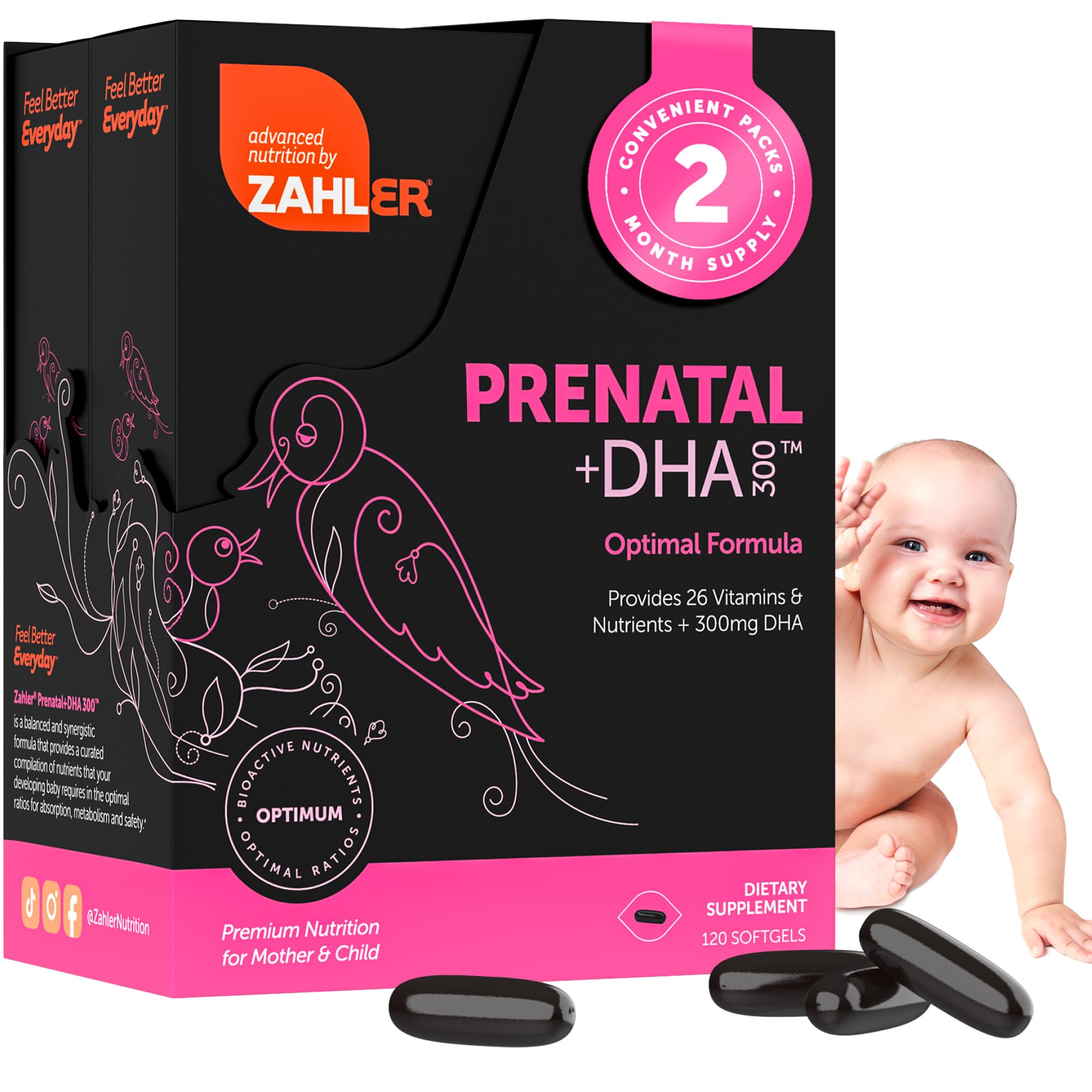 Zahler frasco frontal con diseño claro y beneficio de nutrición prenatal