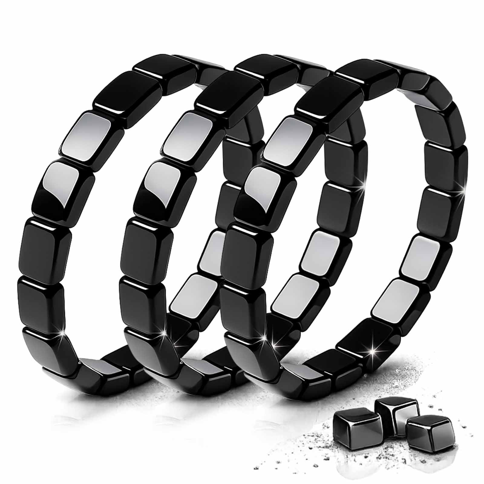 ZAIREG pulsera hematita frontal mostrando cuentas cuadradas y estilo masculino