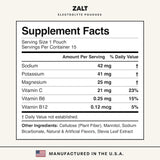 ZALT etiqueta nutricional cercana mostrando electrolitos y vitaminas