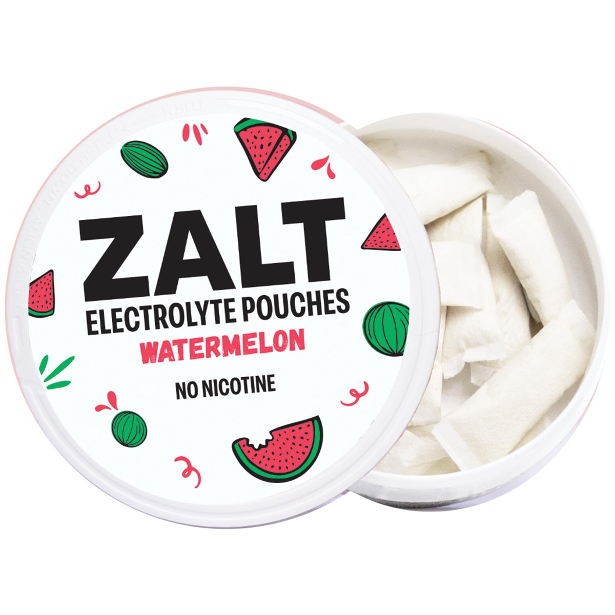 ZALT lata frontal con pouches mostrando conveniencia y portabilidad