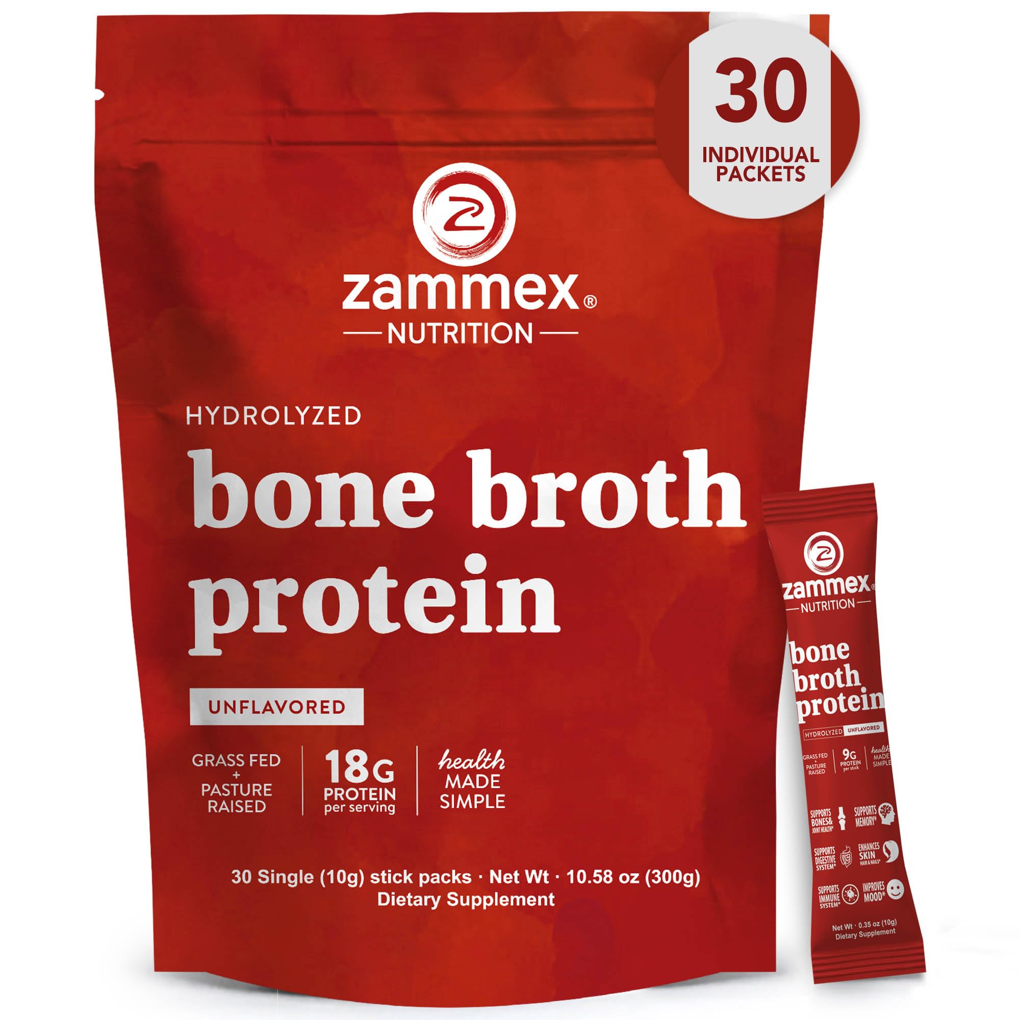 Zammex envase frontal con 30 sobres, visual claro del paquete y beneficios