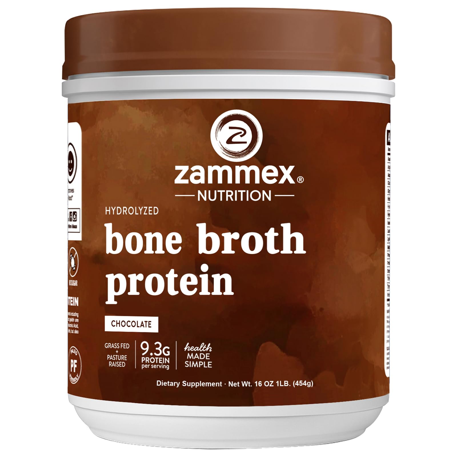 Zammex frente del envase mostrando marca y sabor chocolate, aporta proteína pura
