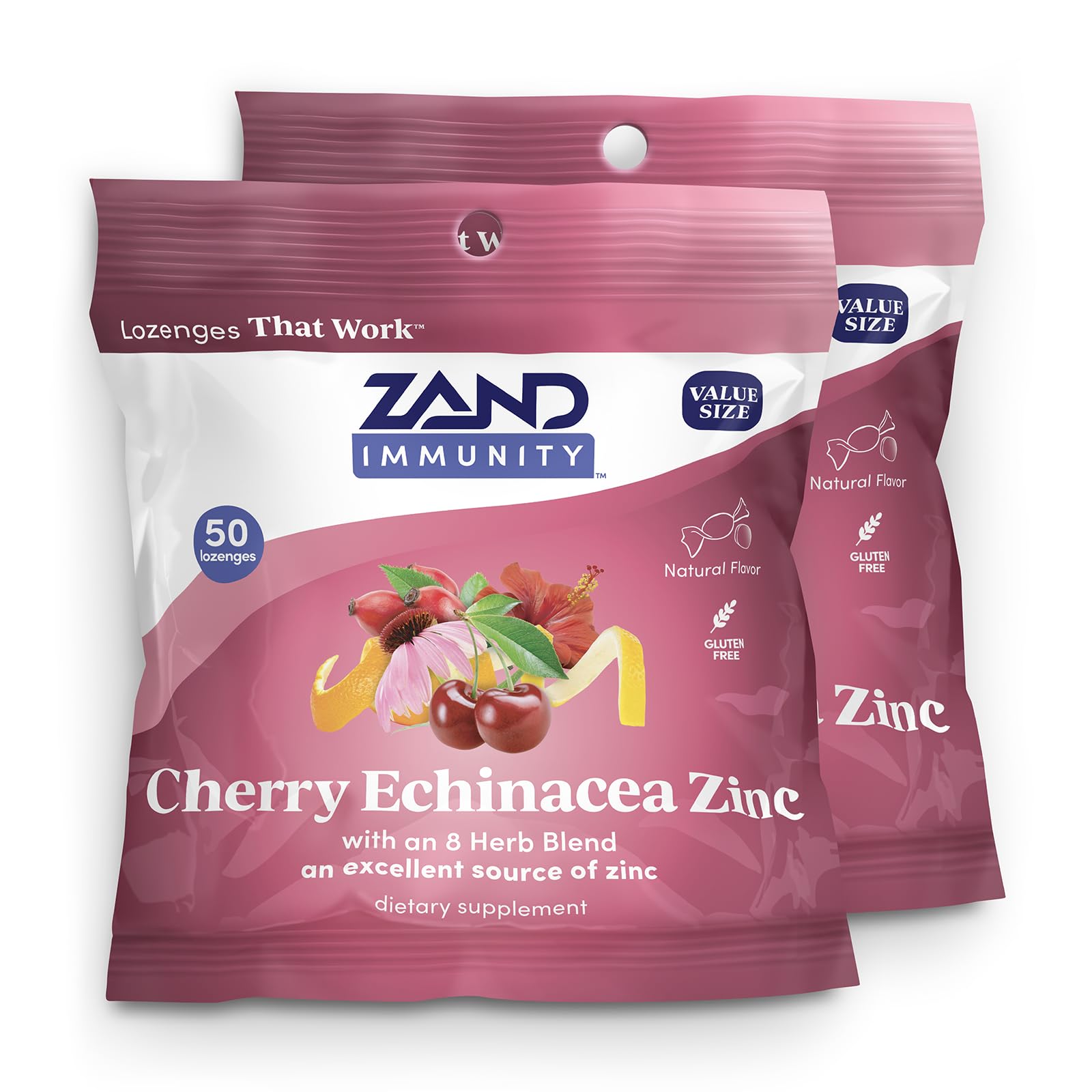 ZAND frasco delantero cereza y echinacea mostrando envase y cantidad