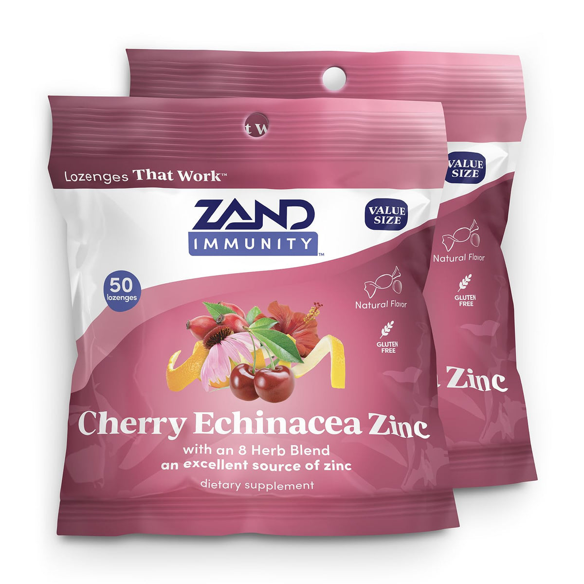 ZAND frasco delantero cereza y echinacea mostrando envase y cantidad
