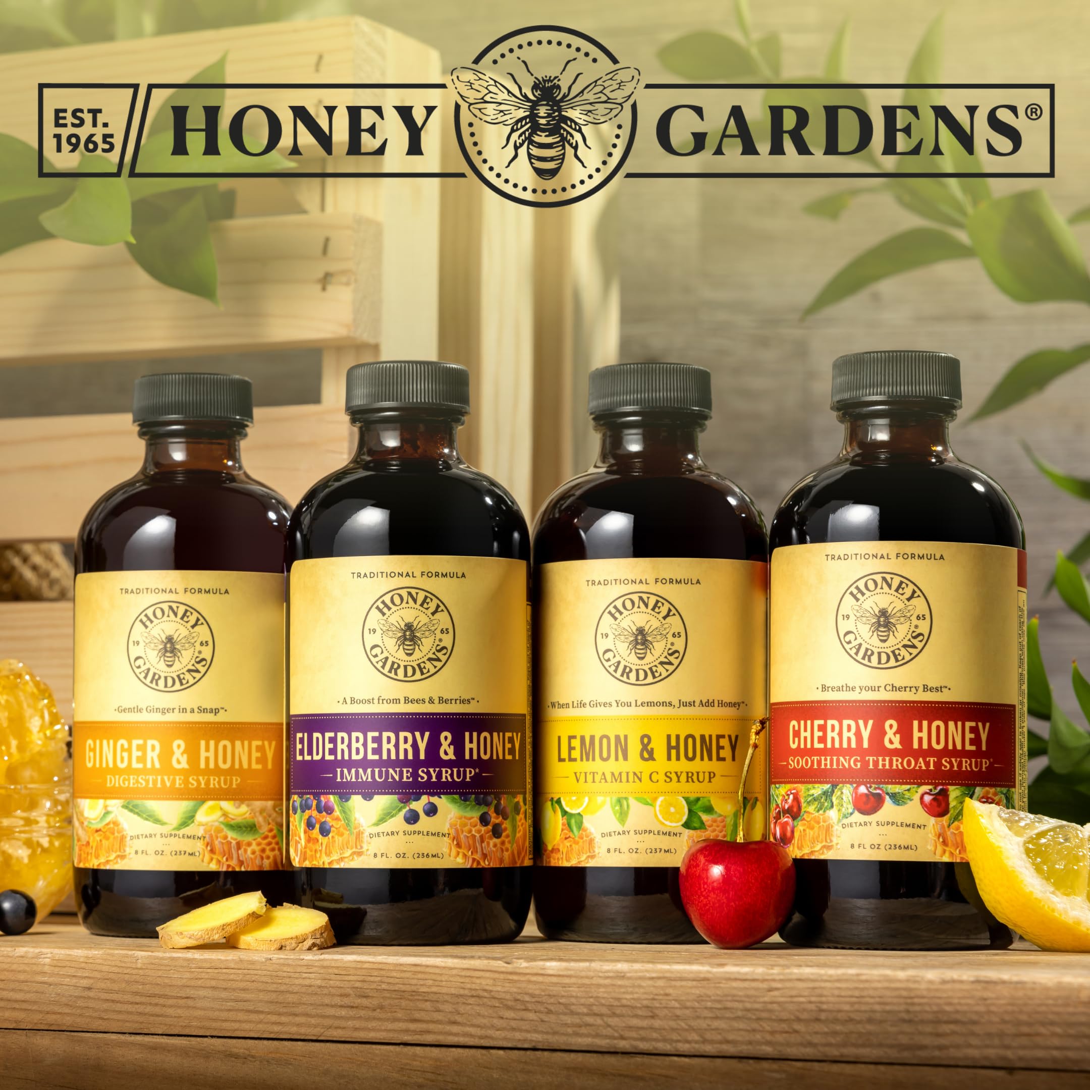 ZAND Honey Gardens frasco en cocina rústica transmitiendo origen artesanal y calidad