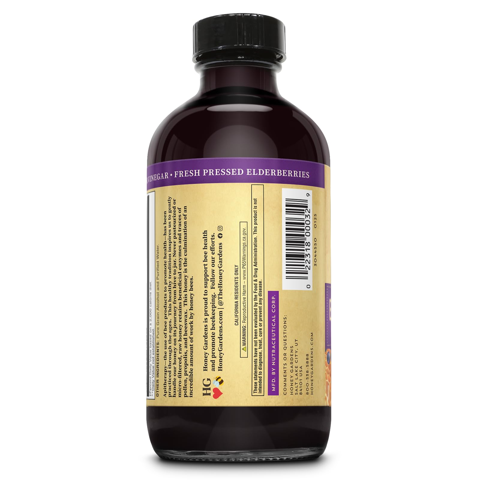 ZAND Honey Gardens detalle de etiqueta con ingredientes y compromiso de apiterapia