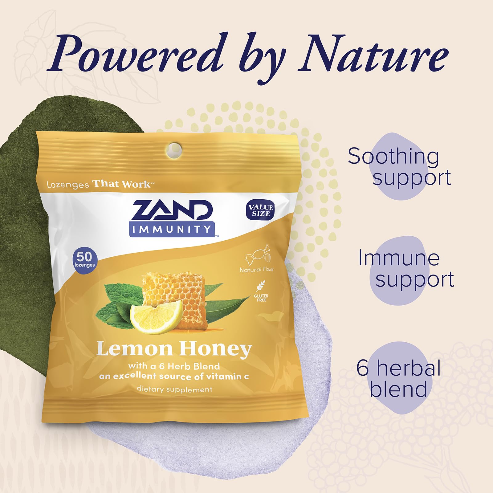 ZAND mano sosteniendo pastilla para comparar tamaño y dosificación práctica