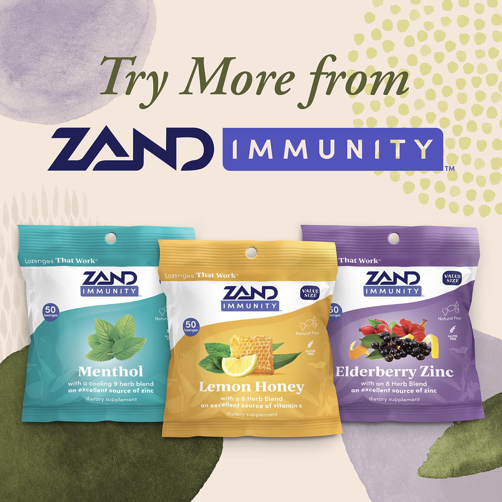 ZAND etiqueta con lista de ingredientes naturales y certificación GMP visible