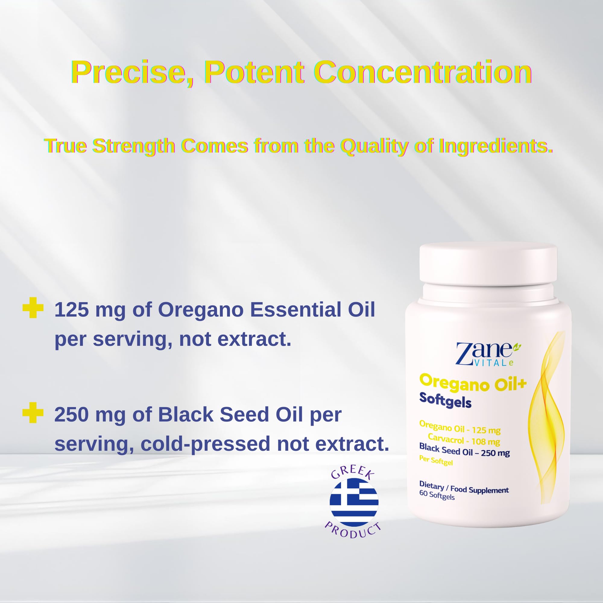 Zane VITALe botella abierta con cápsulas extendidas resaltando cantidad por envase