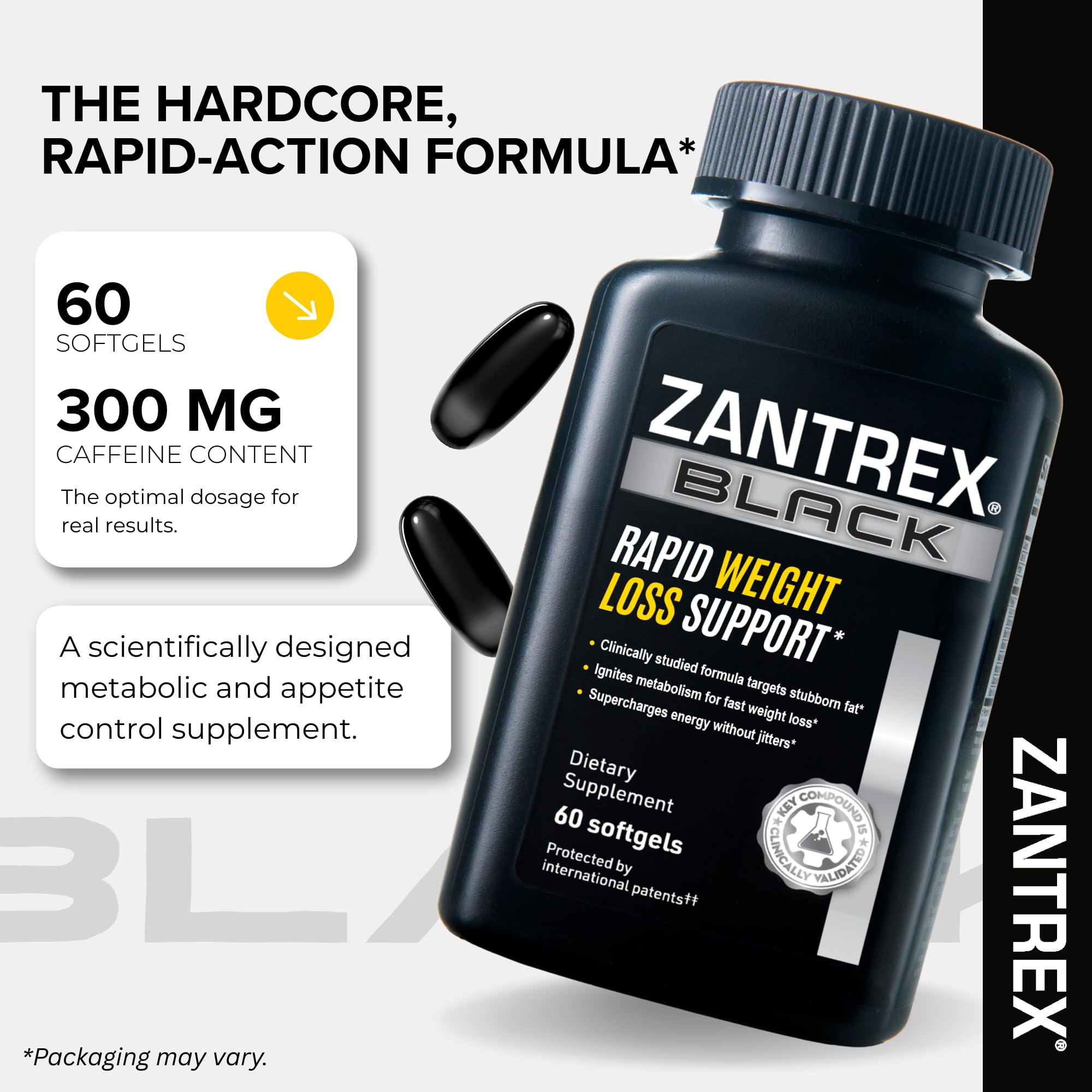 Zantrex Black cápsulas detalle de textura que facilita la ingestión