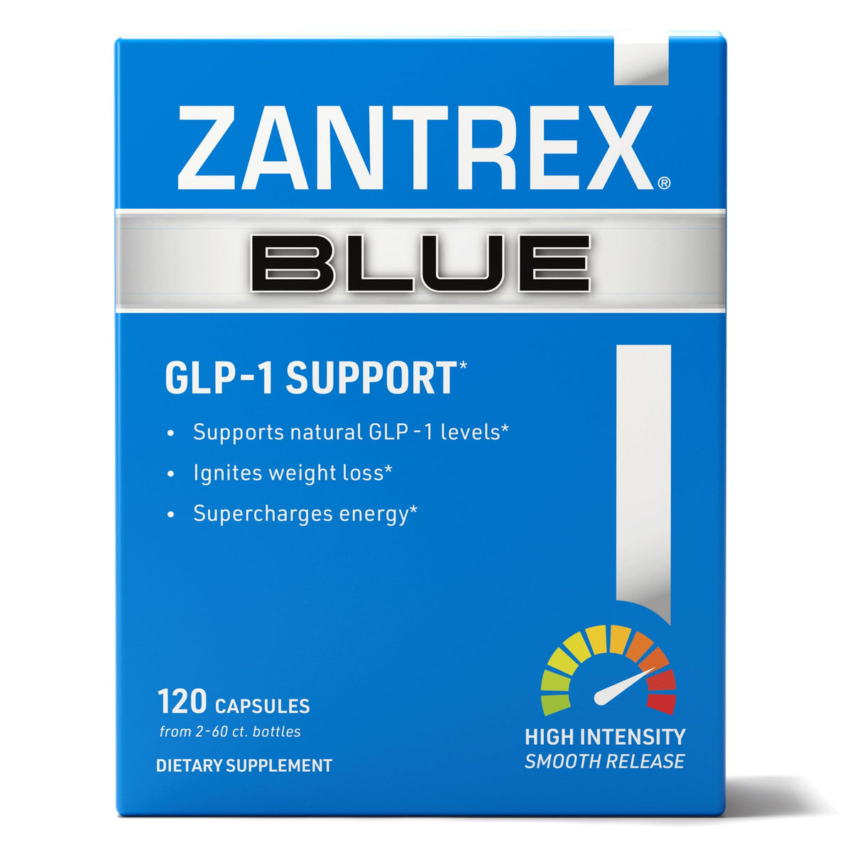 Zantrex frontal del empaque mostrando cápsulas y beneficio energía rápida