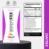 Zantrex SkinnyStix comparación de tamaño del sobre con una mano, dosis práctica
