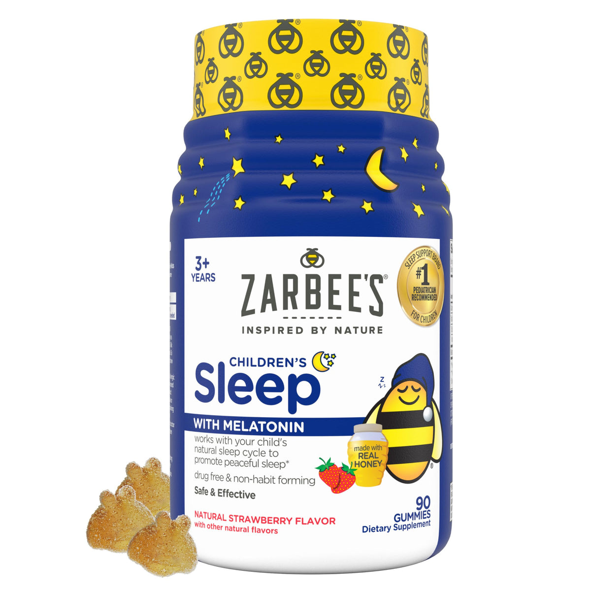Zarbee's frasco frontal mostrando etiqueta clara y beneficio de sueño