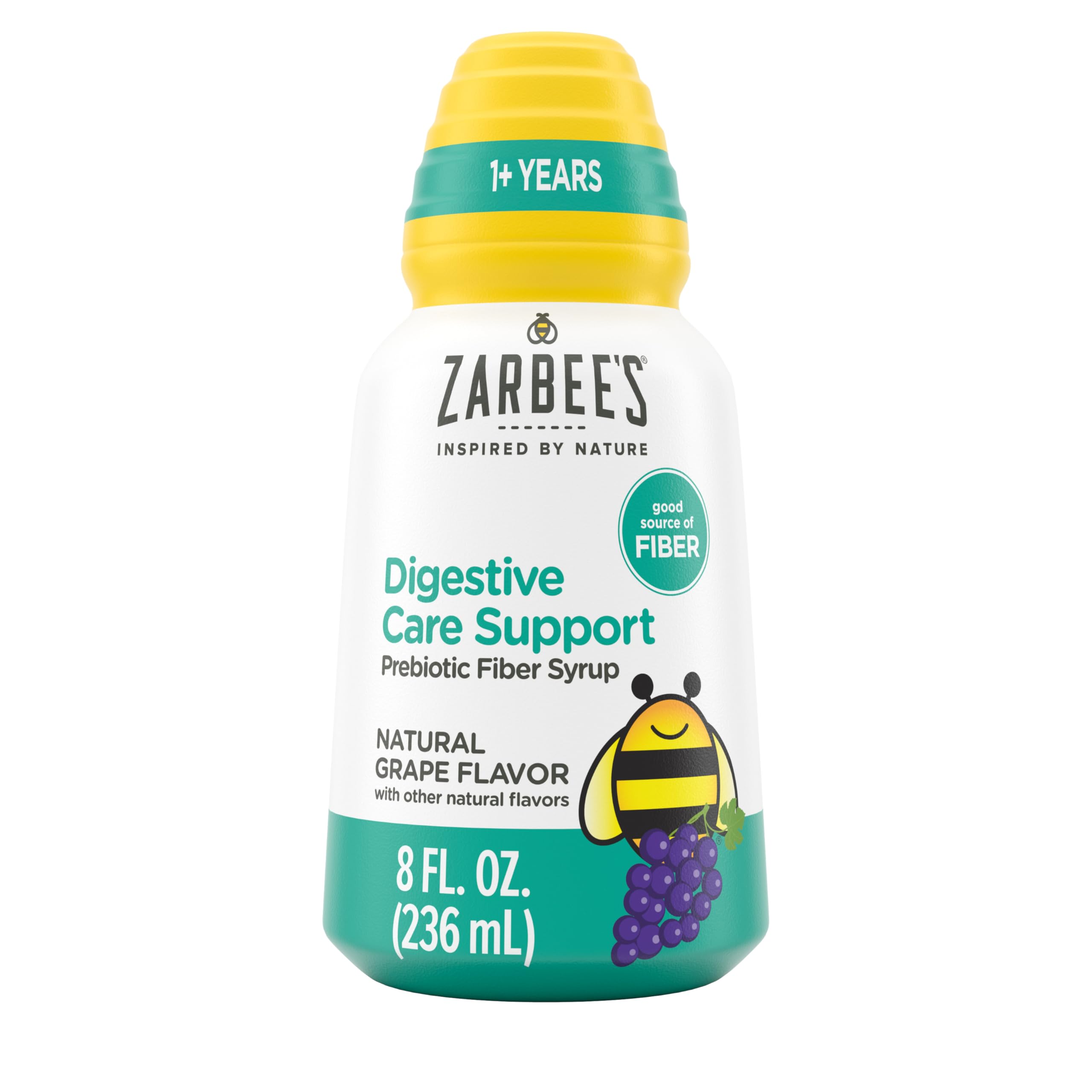 Zarbee's envase frontal del jarabe prebiótico mostrando diseño claro y beneficios