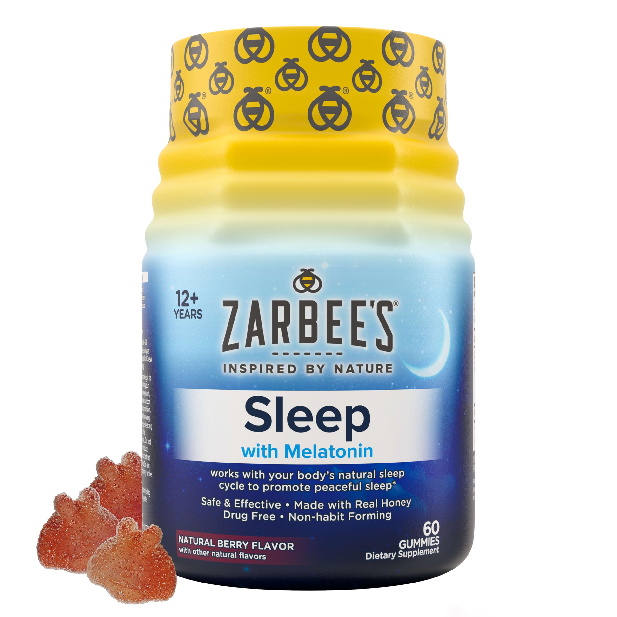 Zarbee's frasco delantero con gominolas para dormir y etiqueta clara que facilita elección