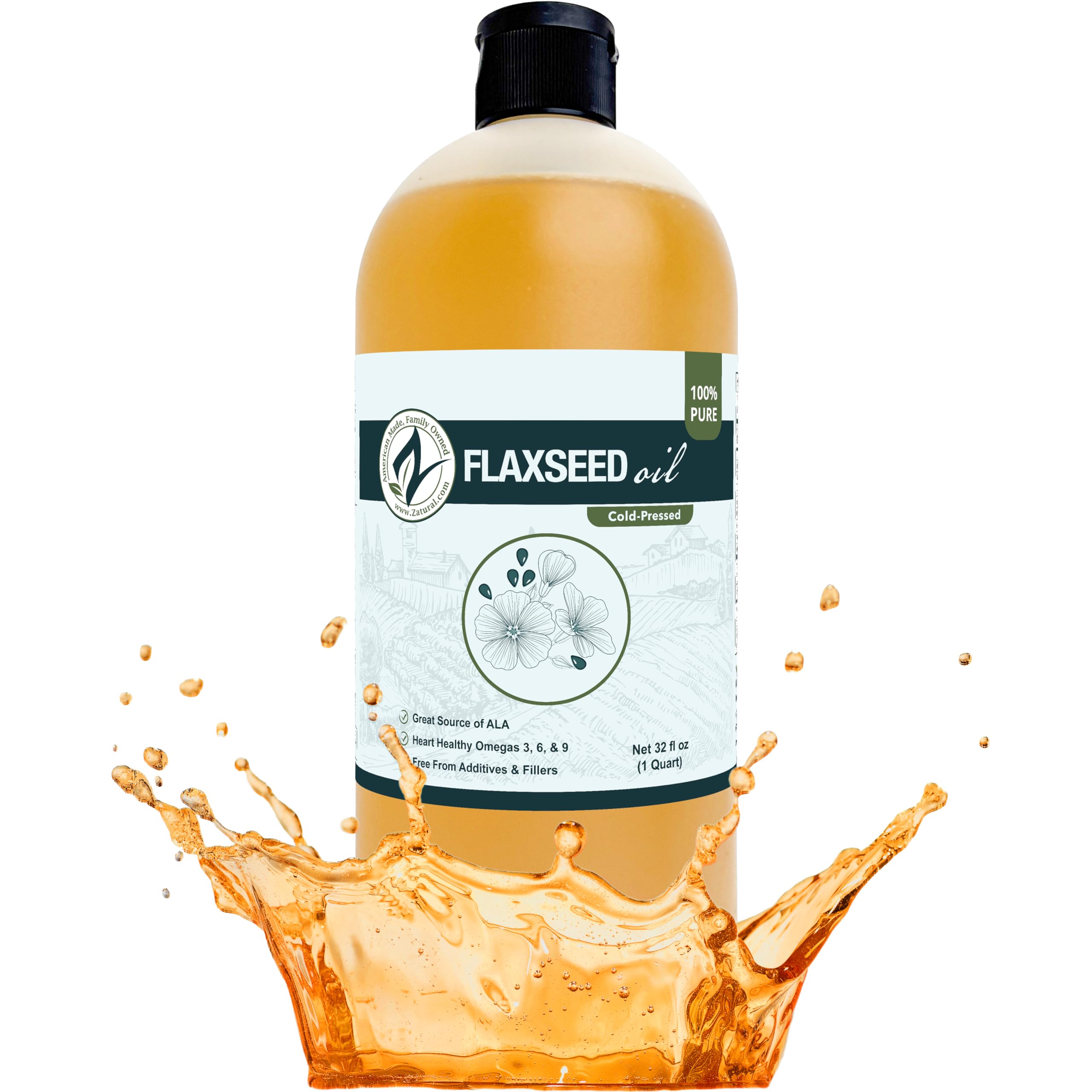 Zatural botella frontal 32 fl oz mostrando etiqueta clara y dosificación