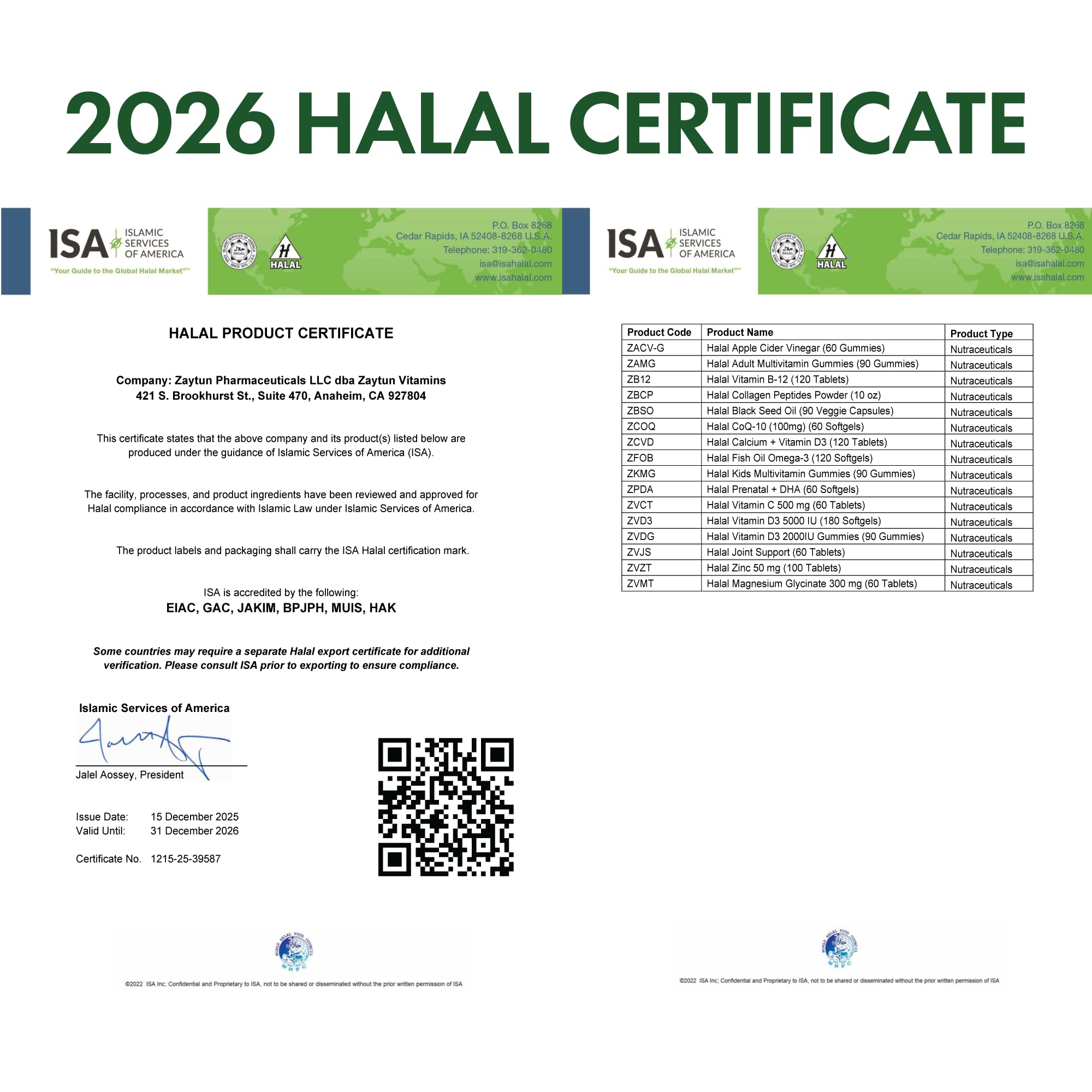 Zaytun Vitamins etiqueta Halal visible indicando certificación y control de calidad