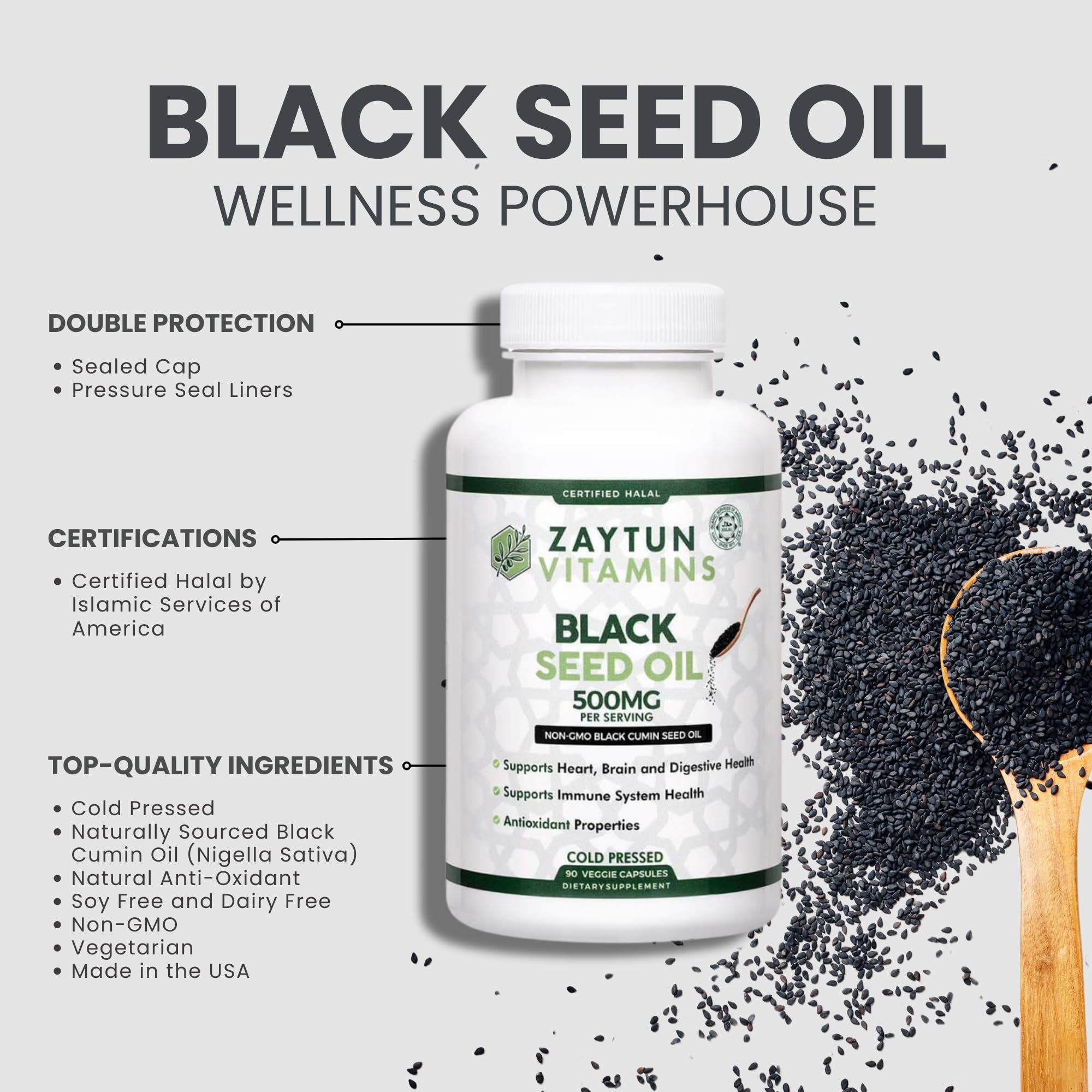 Zaytun Vitamins cápsula junto a una regla para comparar tamaño y facilidad de ingestión