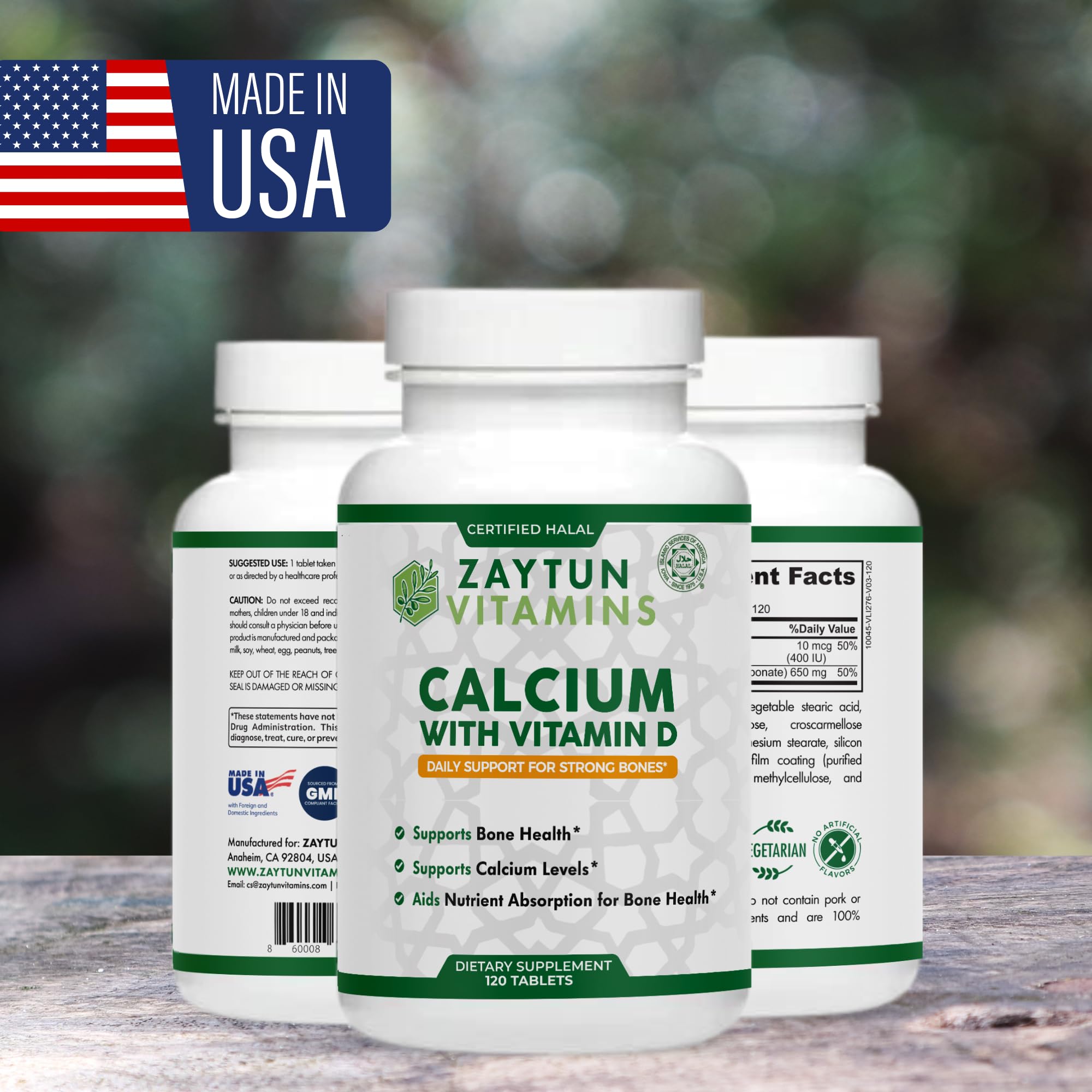 Zaytun Vitamins ingredientes clave calcio y vitamina D3 destacando absorción mejorada