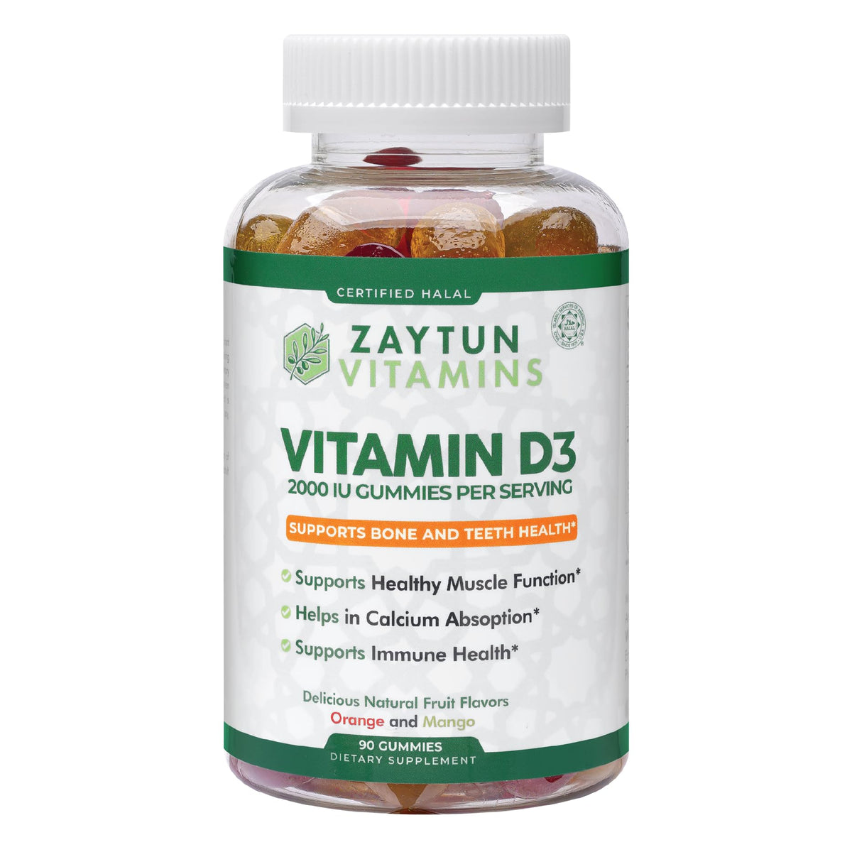 Zaytun Vitamins frasco frontal con gomitas D3 mostrando etiqueta y beneficio práctico