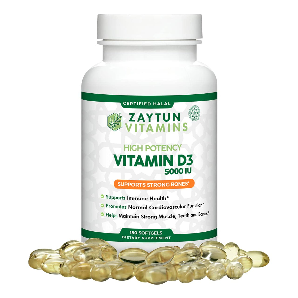Zaytun vitaminas frasco frontal mostrando 180 mini softgels y beneficio de suministro prolongado