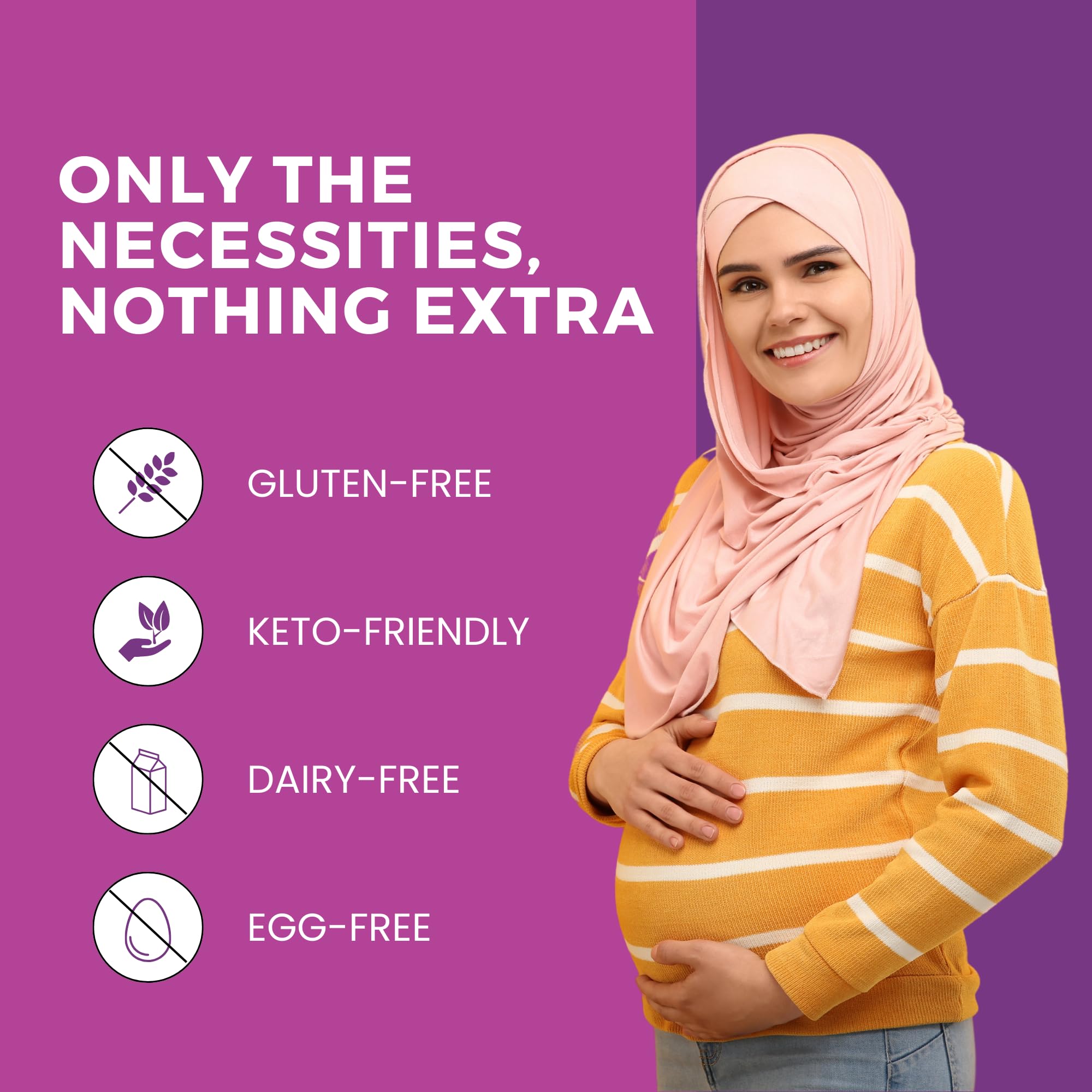 Zaytun Vitamins mujer embarazada tomando suplemento con comida