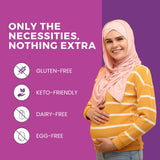 Zaytun Vitamins mujer embarazada tomando suplemento con comida