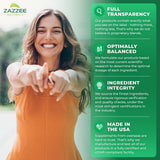 Zazzee botella abierta con cápsulas visibles para ver cantidad por envase