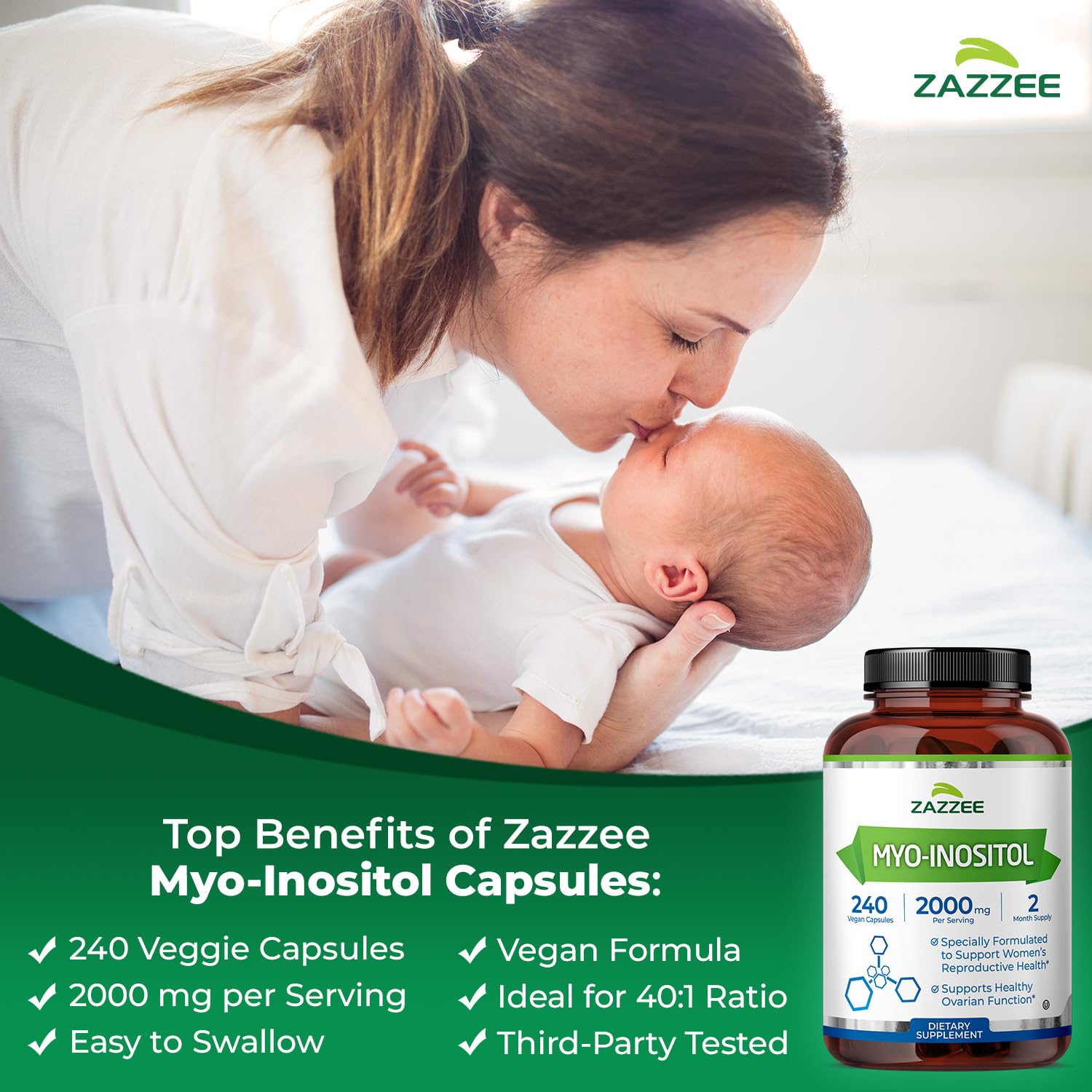Zazzee cápsula en mano que muestra tamaño y dosificación práctica