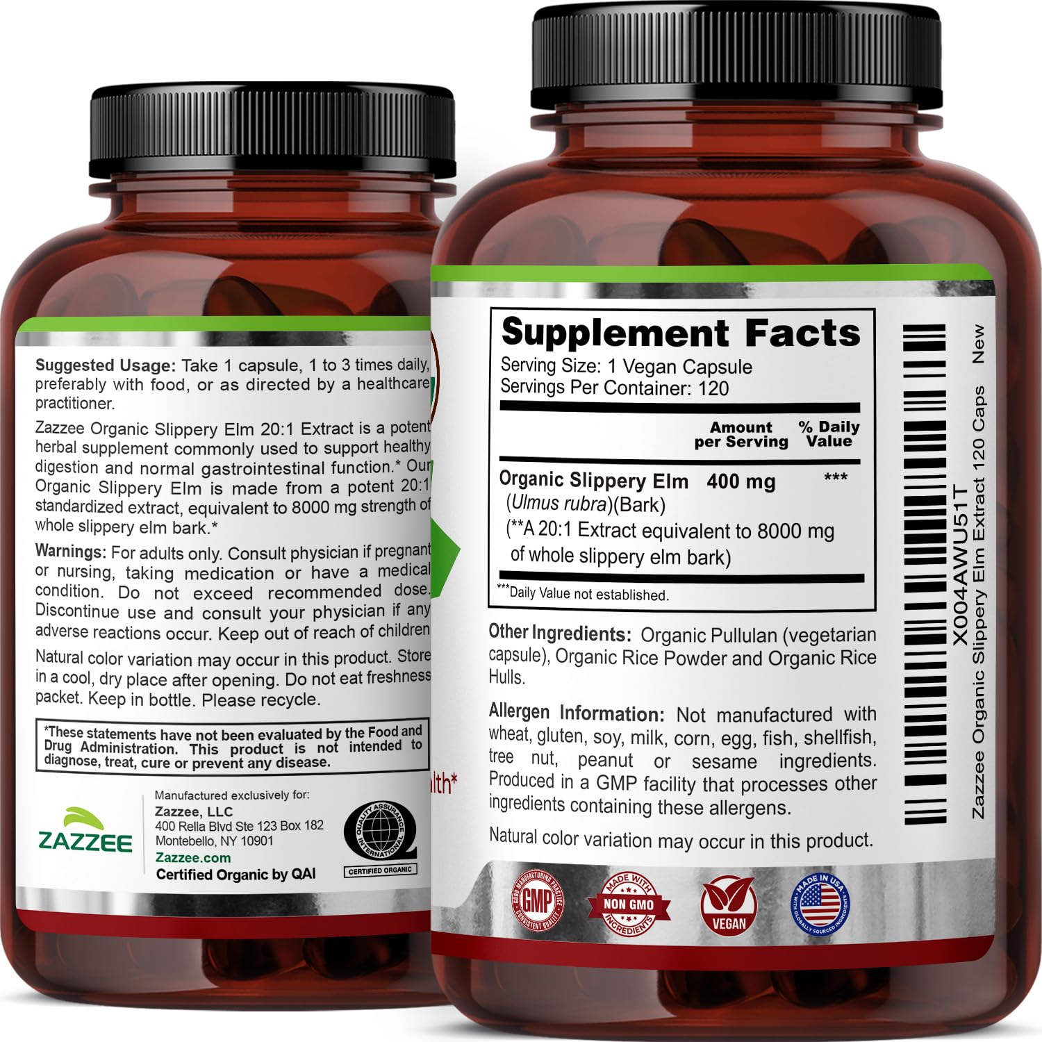 Zazzee empaque lateral con información nutricional y advertencias visibles