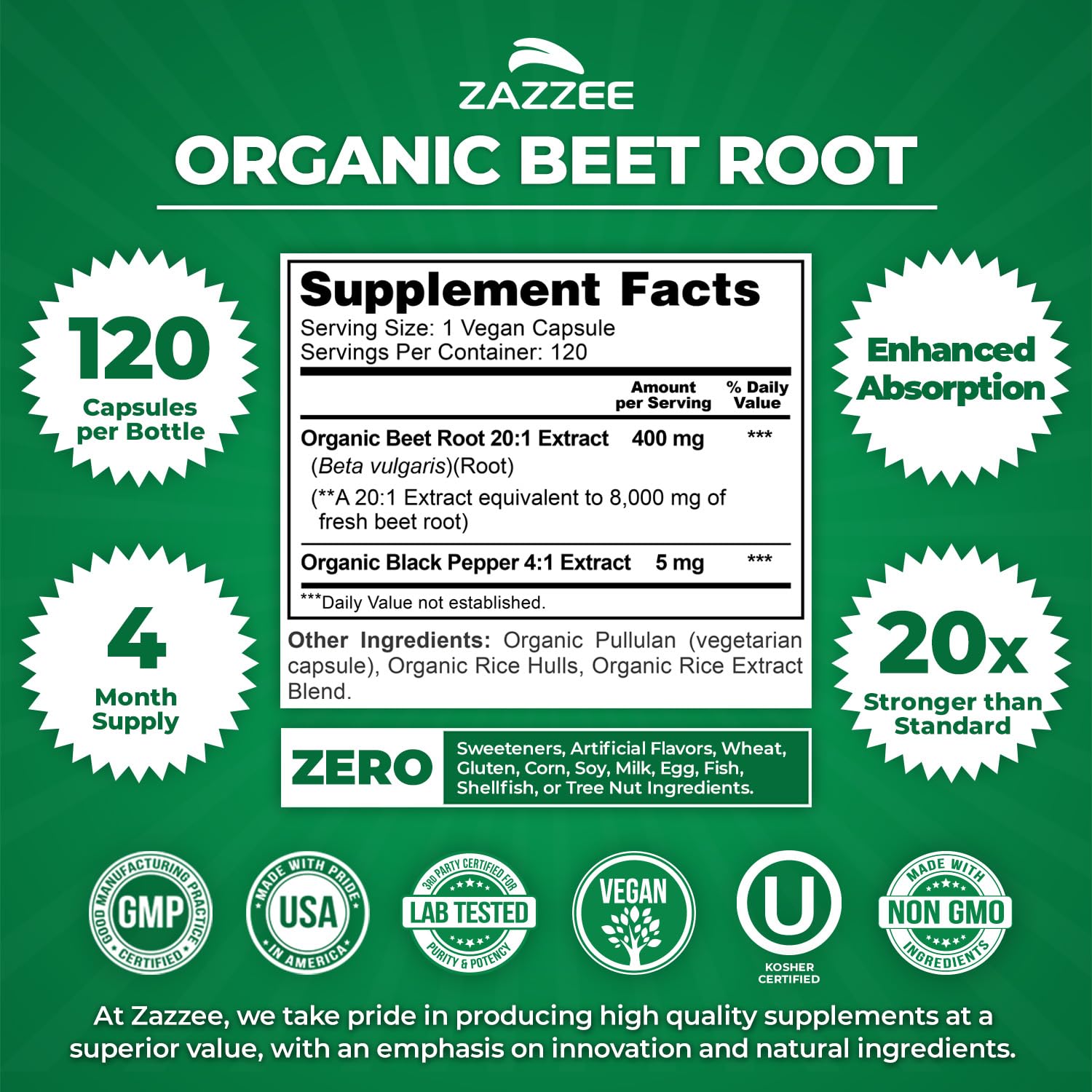 Zazzee etiqueta con sello USDA Organic para confianza en ingredientes
