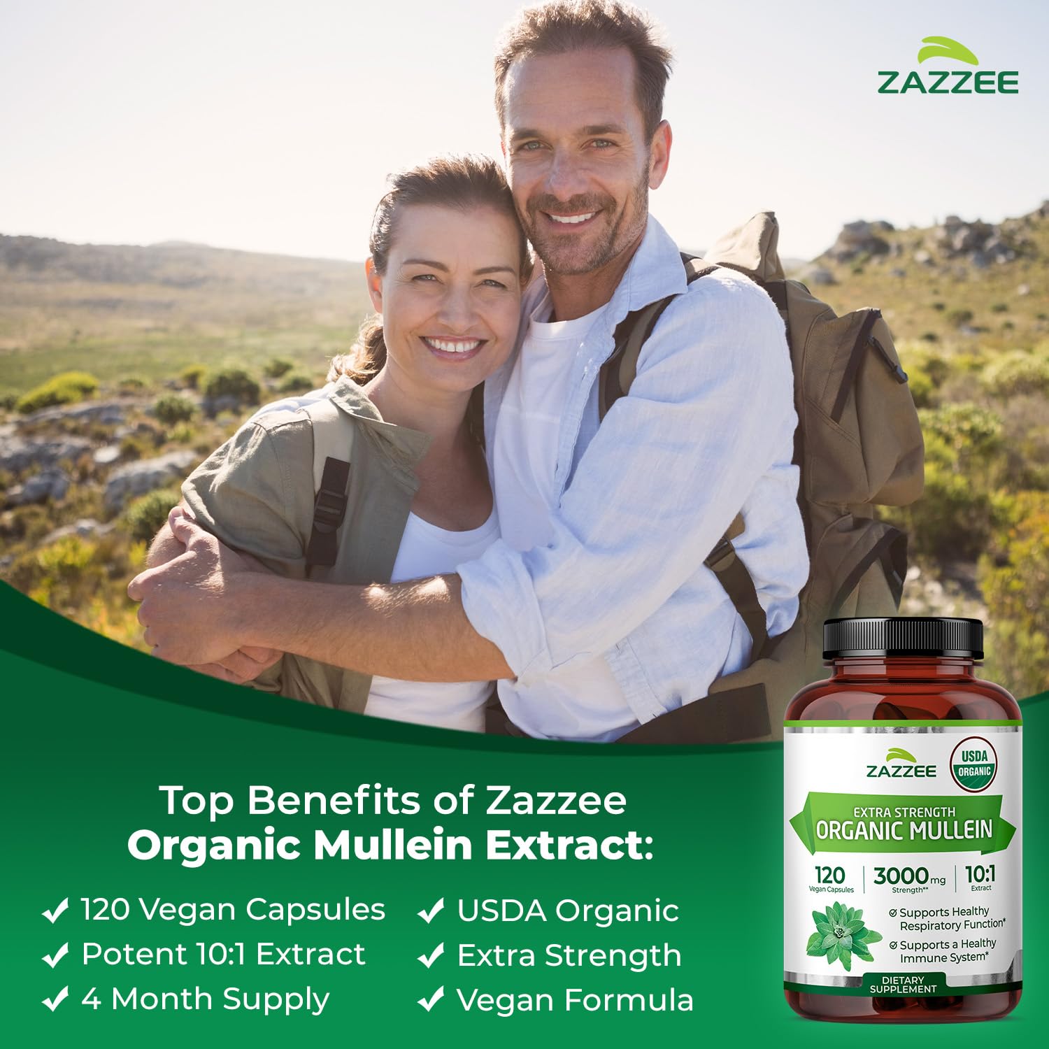 Zazzee etiqueta con certificaciones USDA Organic y fabricación en EE. UU.