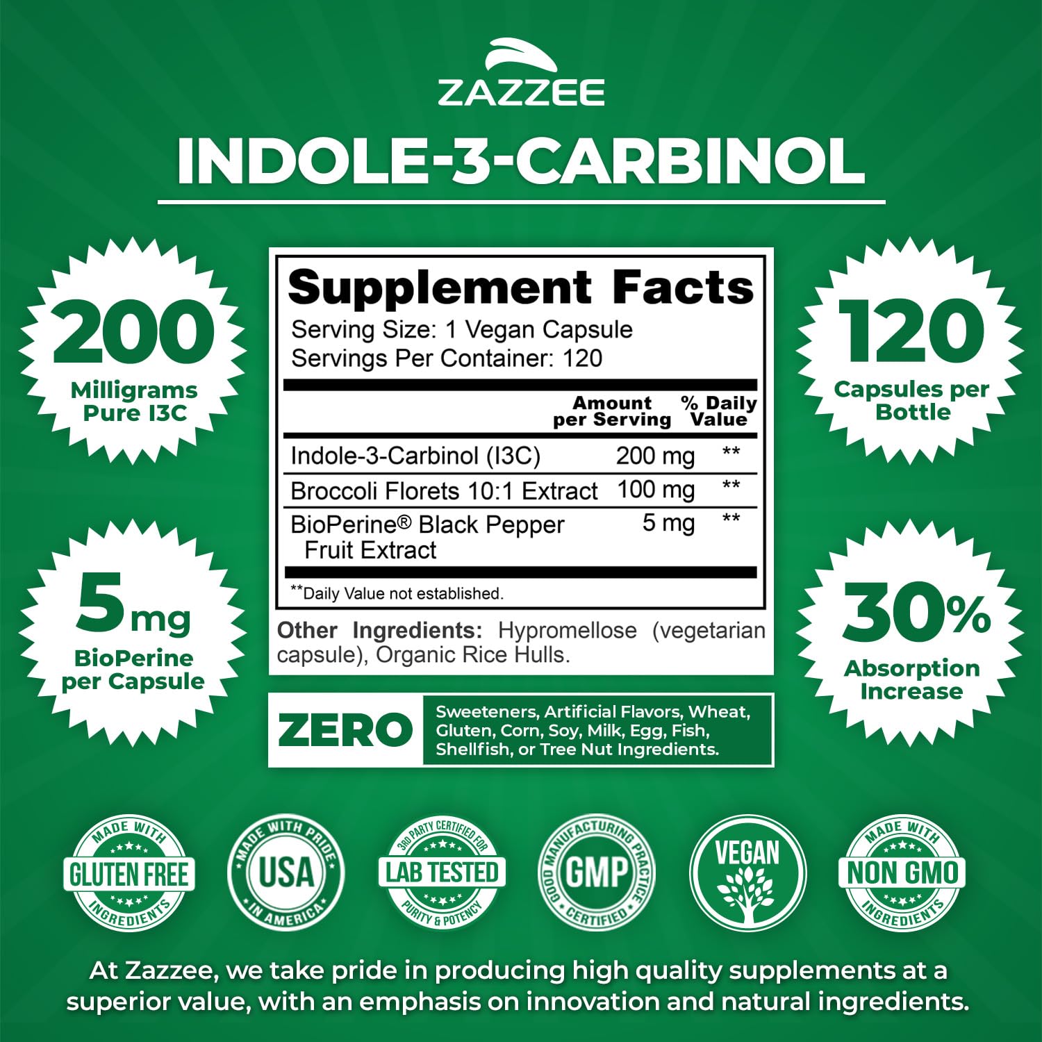 Zazzee etiqueta en detalle con concentraciones y beneficios