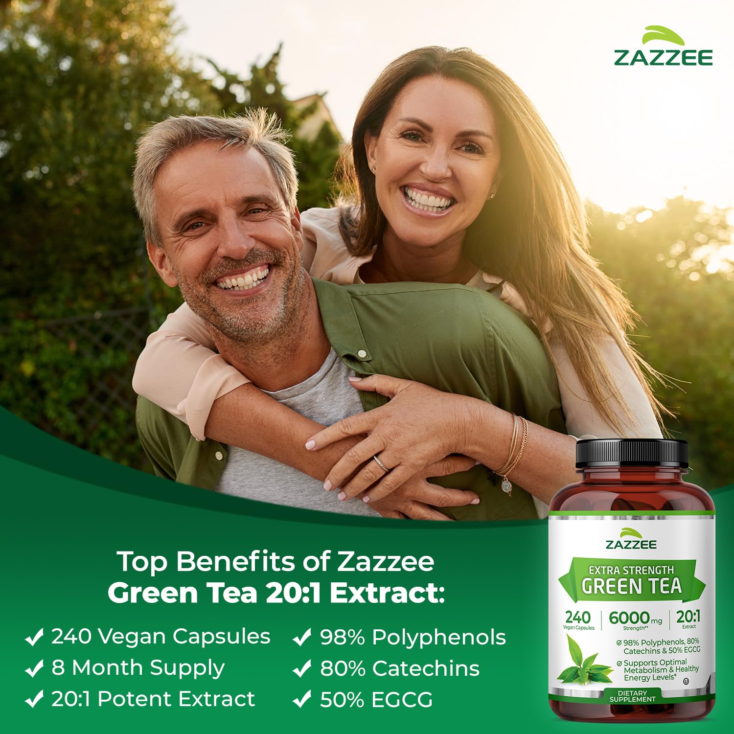 Etiqueta nutricional Zazzee con estandarización 50% EGCG y 98% polifenoles