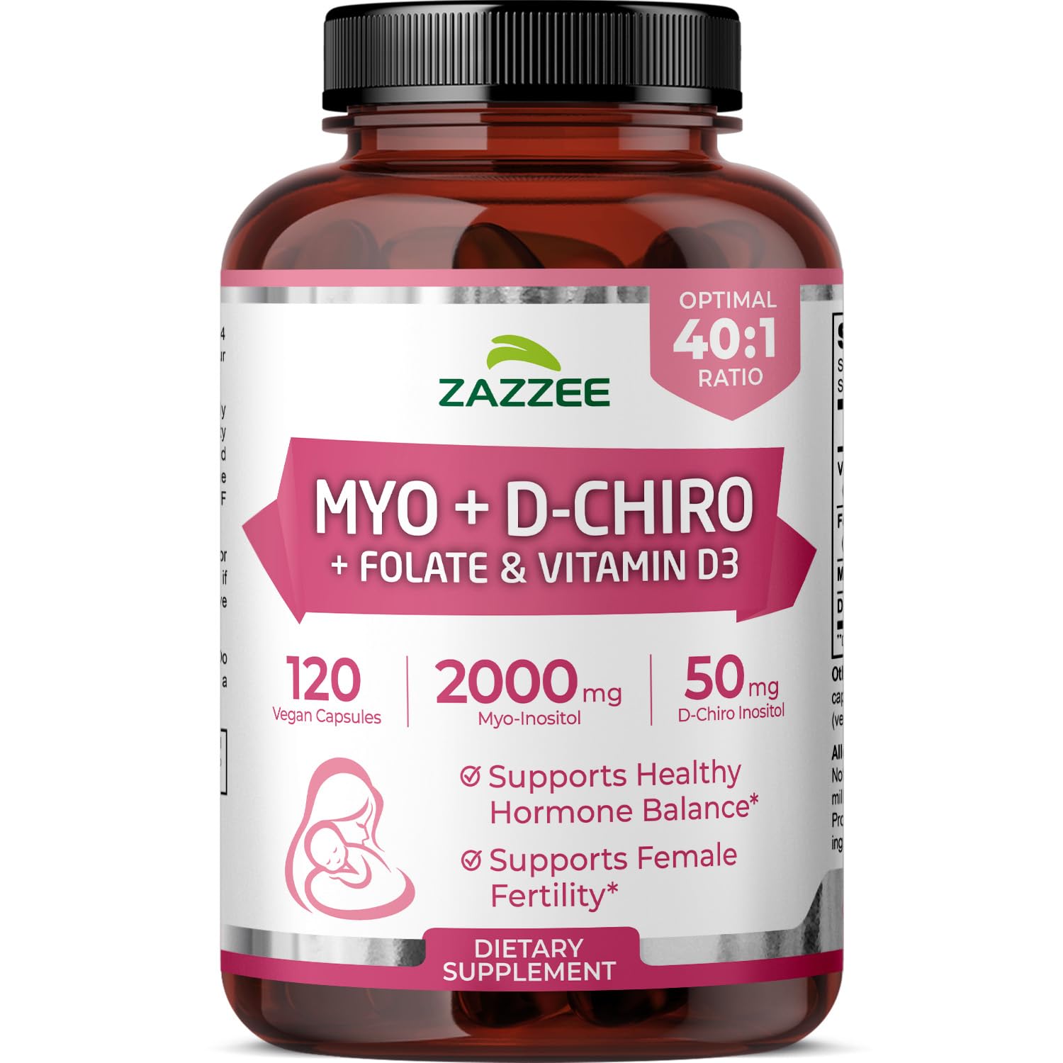 Zazzee frente del empaque mostrando sello y beneficio de equilibrio hormonal