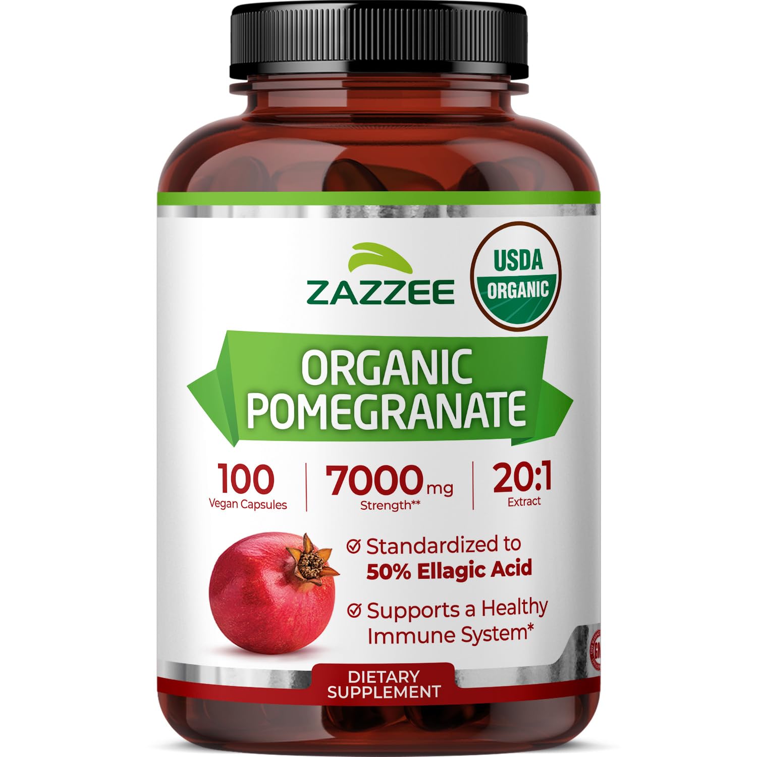 Zazzee botella frontal mostrando envase orgánico y duración prolongada