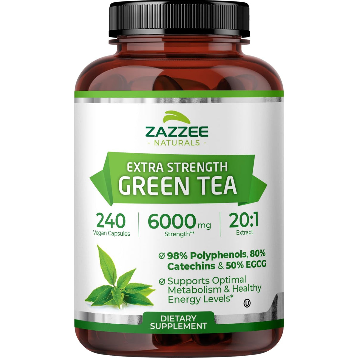 Zazzee envase frontal mostrando 240 cápsulas y beneficios concentrados
