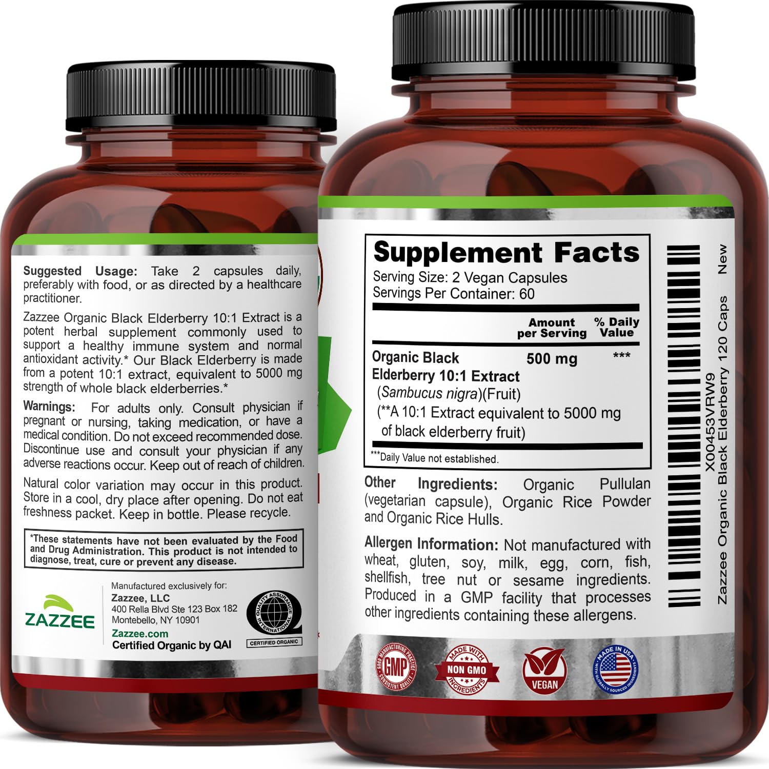 Zazzee etiqueta con información nutricional y lista de ingredientes
