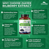 Zazzee bayas de bilberry frescas y secas junto a cápsulas, origen natural