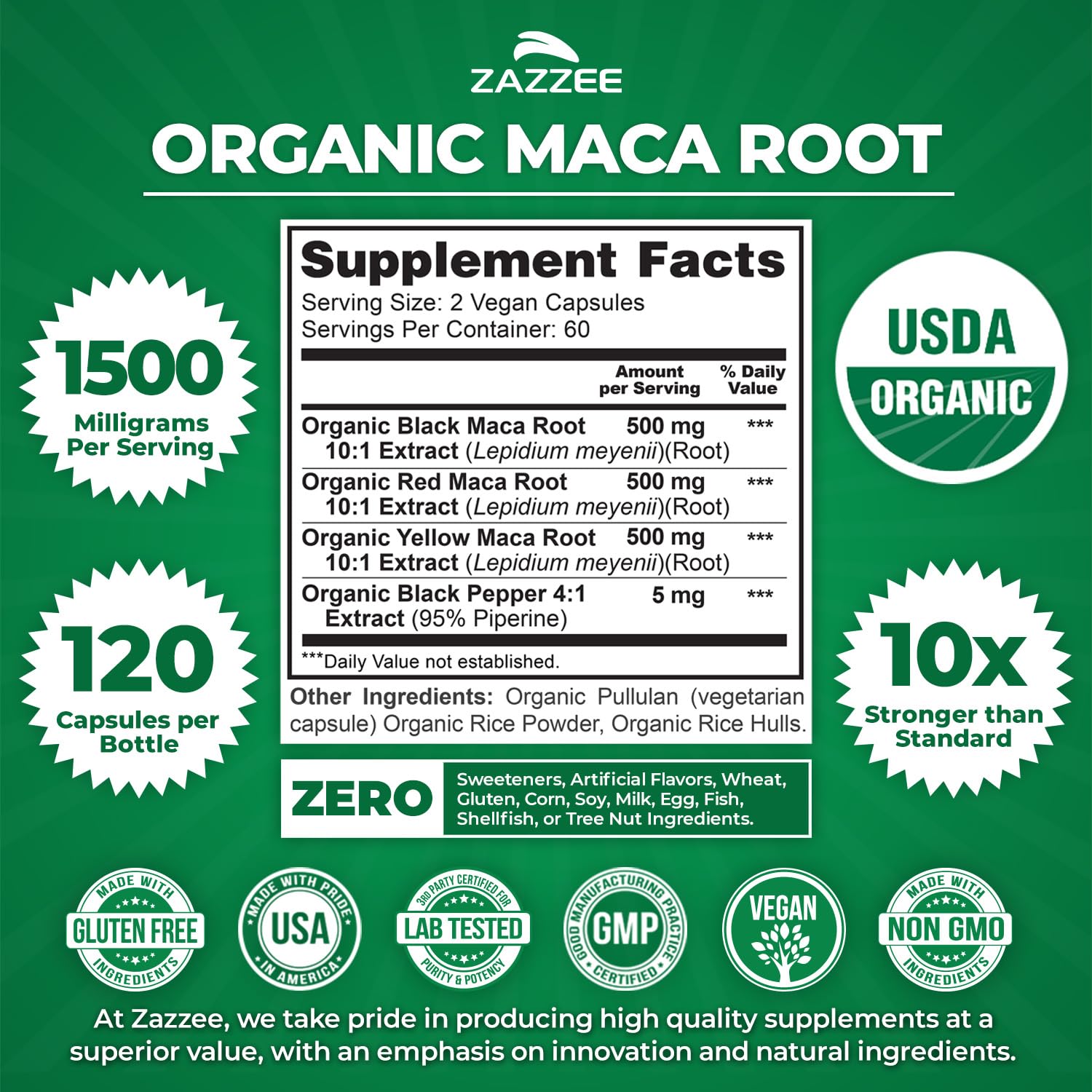 Zazzee mezcla de maca roja negra y amarilla visualiza variedad equilibrada