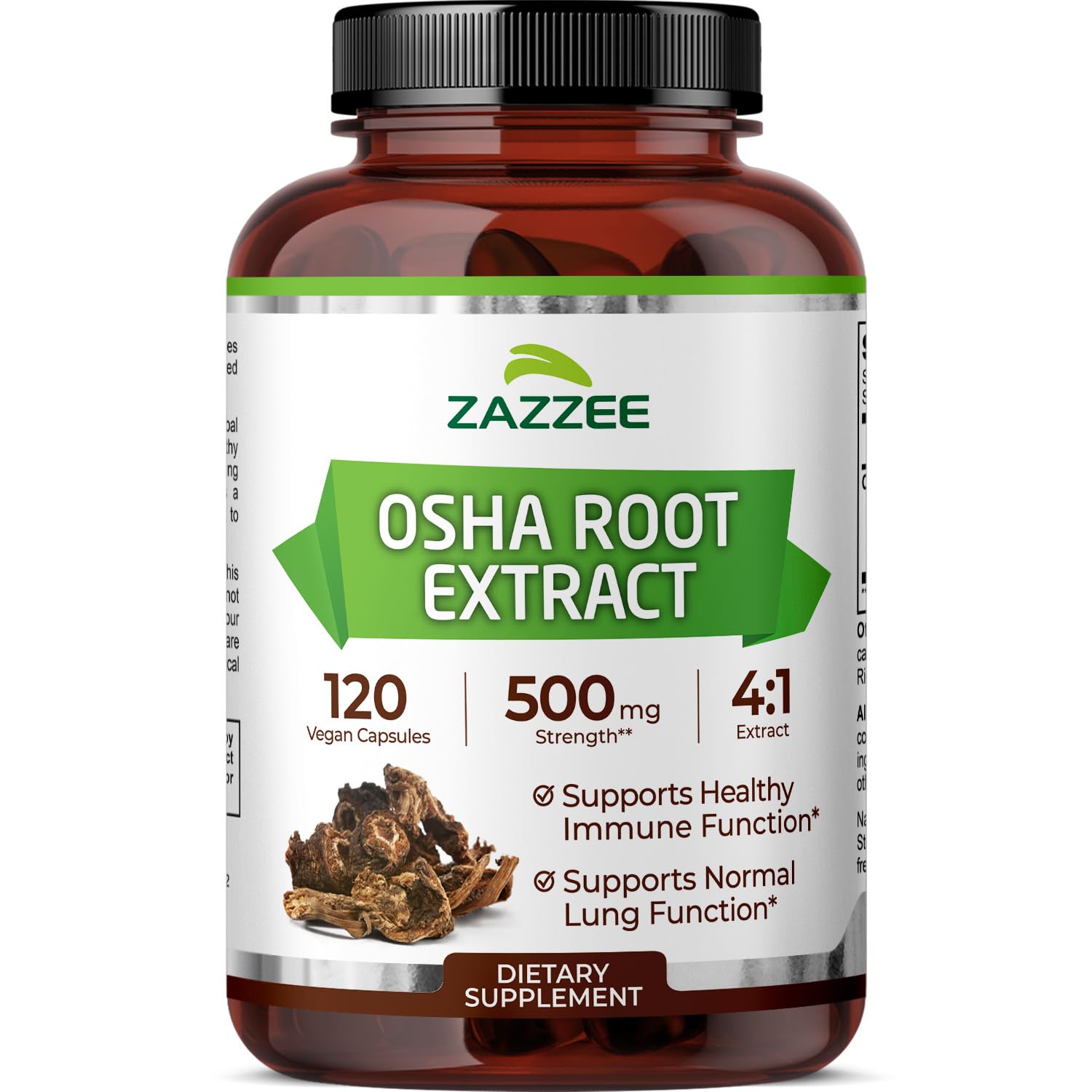 Zazzee frasco frontal mostrando 120 cápsulas veganas y etiqueta clara