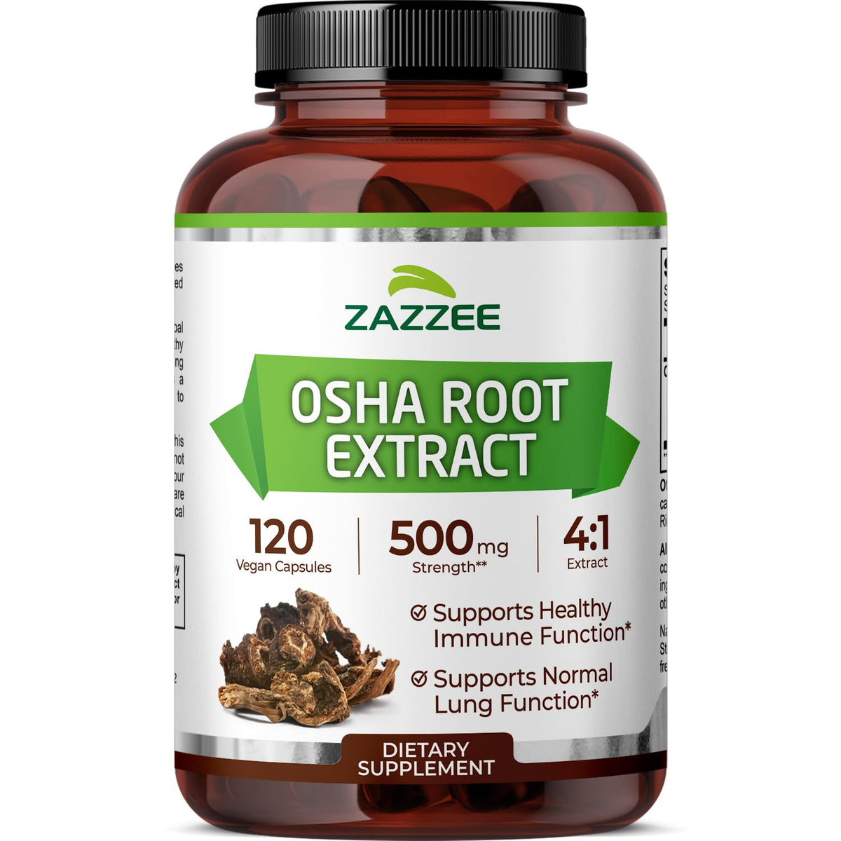 Zazzee frasco frontal mostrando 120 cápsulas veganas y etiqueta clara